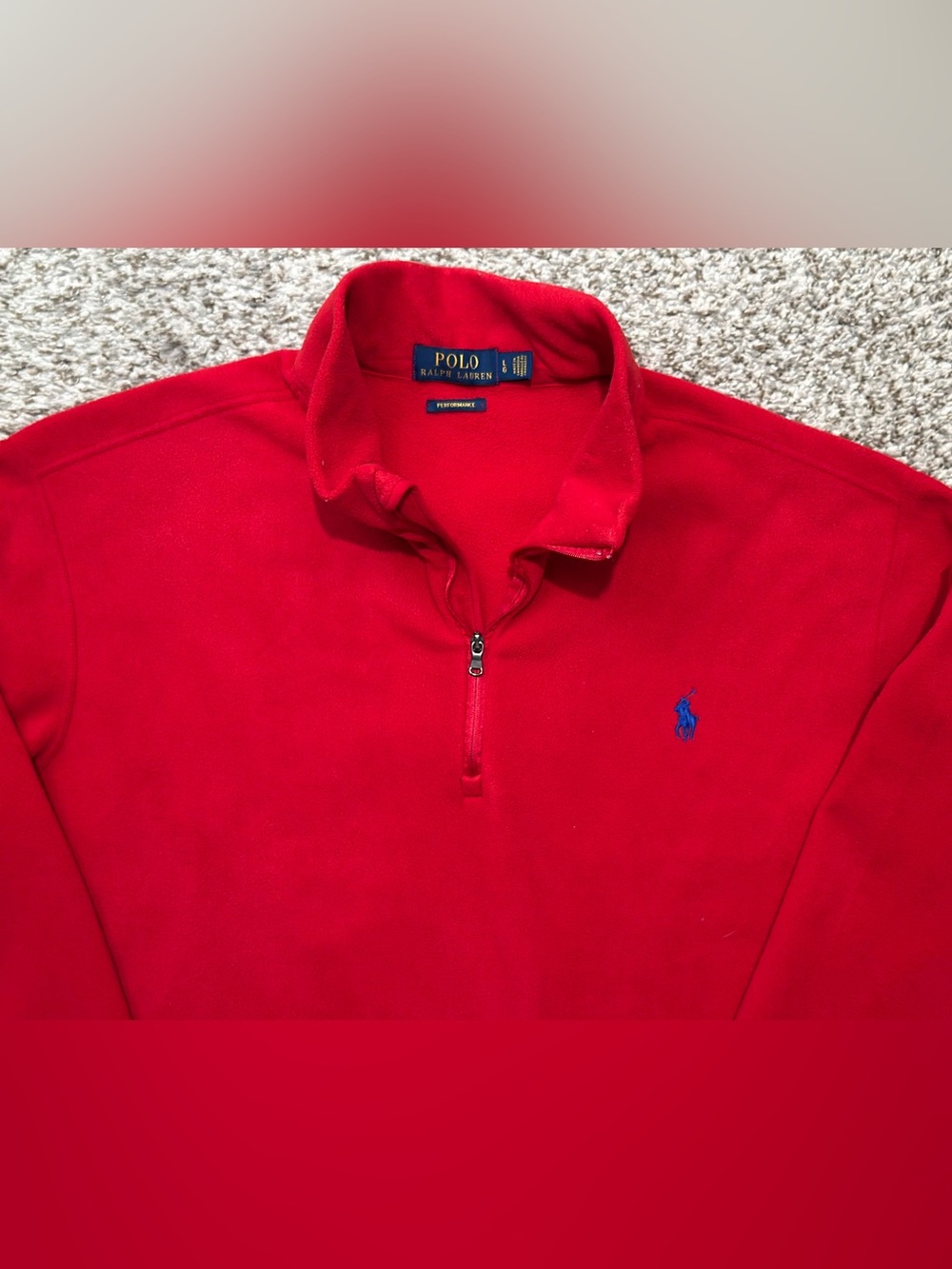 Polo Ralph Lauren Red Fleece Half Zip Pullover Sweater Blue Pony Logo Size L